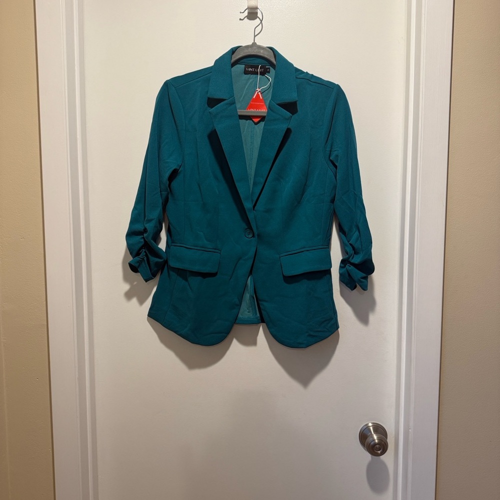 Teal Single-Button Tailored Blazer - Picture 8 of 8